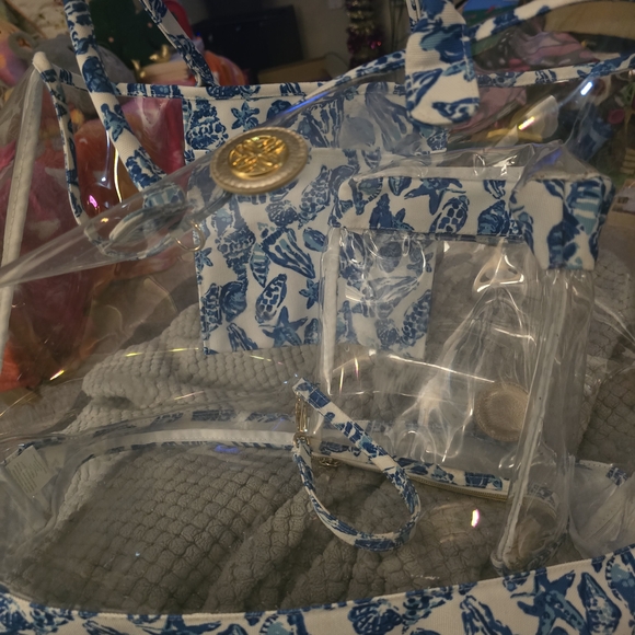 Lilly Pulitzer Handbags - Lilly Pulitzer Clear Tote with Blue Shell Print Trim